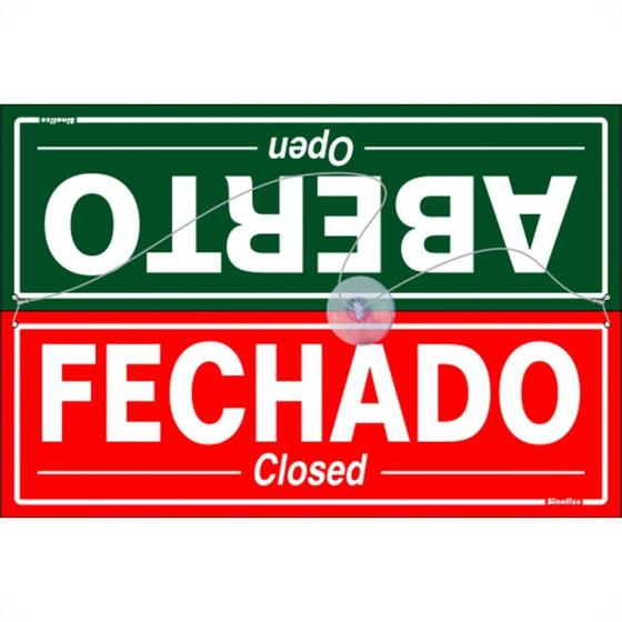 Imagem de Placa Sinalizacao Poliestireno 10X320 ''Aberto/Fechado Com Fio De Nylon E Ventosa 250Cf
