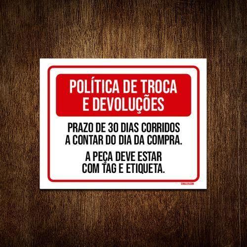 Imagem de Placa Sinalização - Política De Troca E Devoluções 18X23