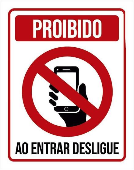 Imagem de Placa Sinalização Proibido Celular Entrar Desligue 27X35