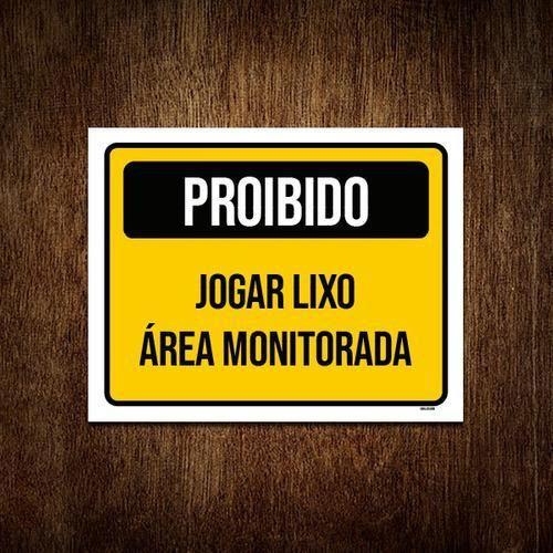 Imagem de Placa Sinalização Proibido Jogar Lixo Área Monitorada 18X23