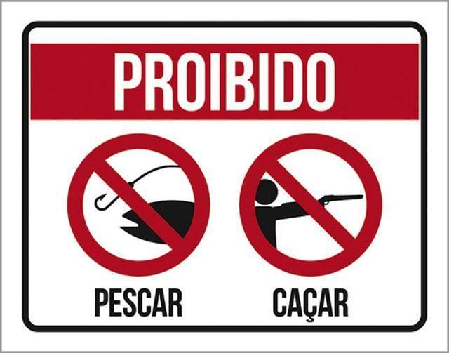 Imagem de Placa Sinalização - Proibido Pescar Caçar Ícone 18X23