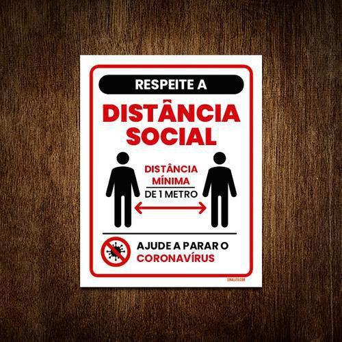 Imagem de Placa Sinalização Respeite Distância Social Mínima 36X46