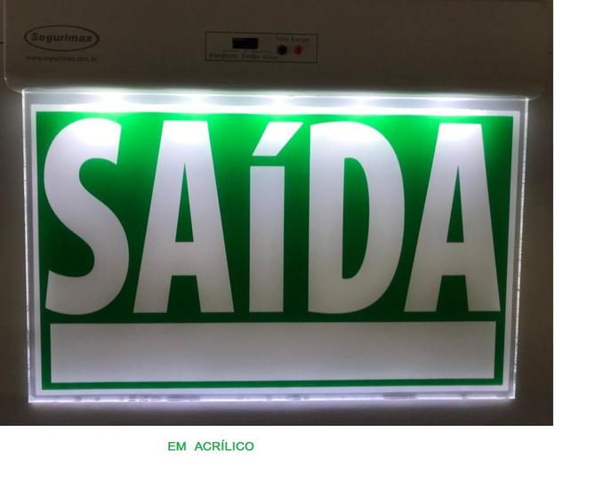 Imagem de Placa Sinalização Saída FU verde com Luz Emergência - Segurimax