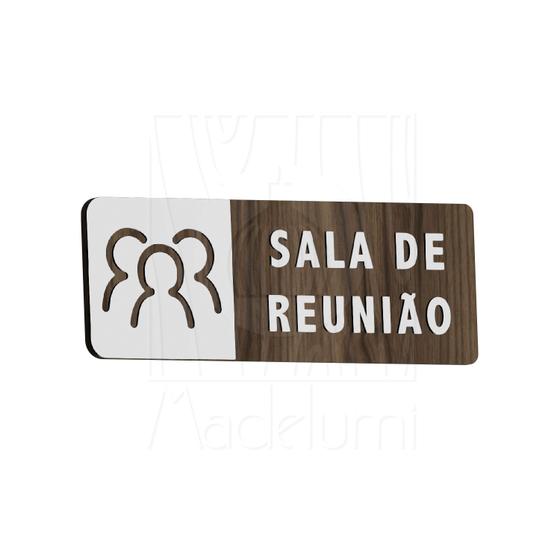 Imagem de Placa Sinalização Sala de Reunião Madeira Indicativa Porta