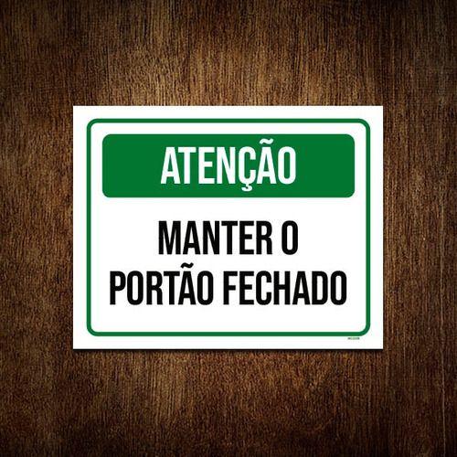 Imagem de Placa Sinalização - Verde Atenção Portão Fechado 36x46