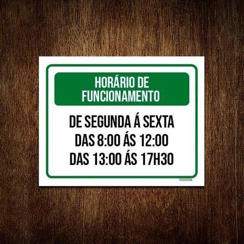 Imagem de Placa Sinalização - Verde Horário Funcionamento 27X35