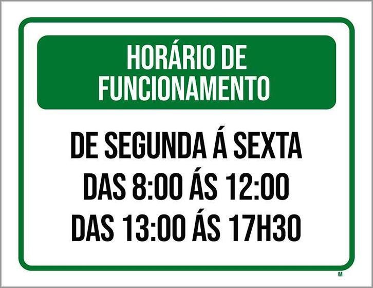 Imagem de Placa Sinalização - Verde Horário Funcionamento 36X46