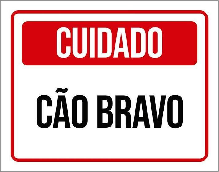 Imagem de Placa Sinalização Vermelho Cuidado Cão Bravo 27X35