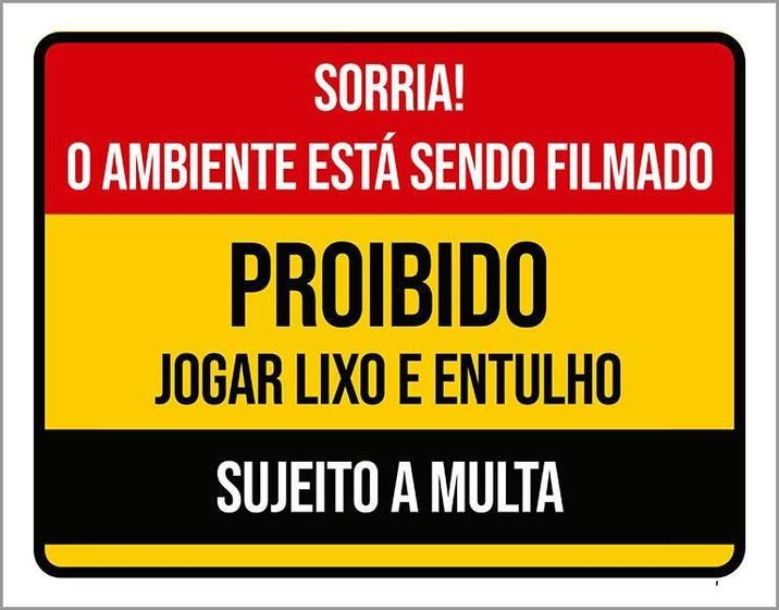 Imagem de Placa Sorria Ambiente Filmado Proibido Lixo Entulho 36X46