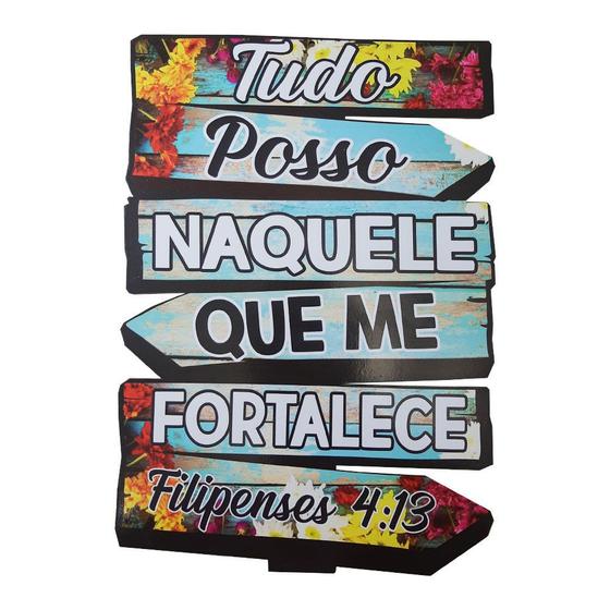 Imagem de Placa Tropicalia Frase Tudo Posso Naquele Que 20x30 Mdf Adesivado