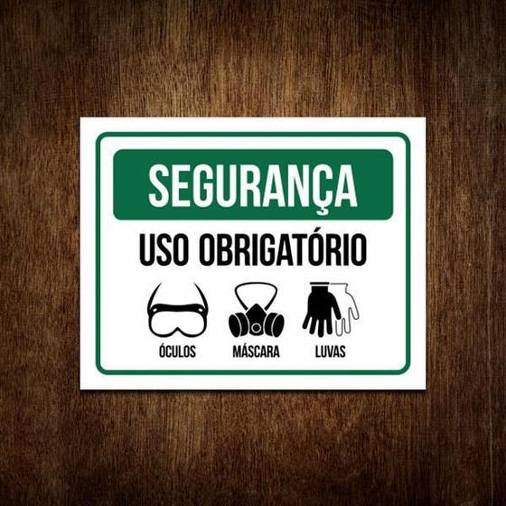 Imagem de Placa Uso Obrigatório Epi Óculos Máscara Segurança