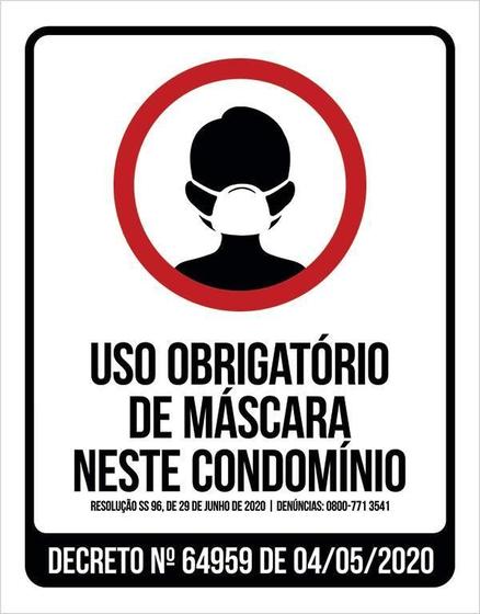 Imagem de Placa Uso Obrigatório Máscara Proteção Condomínio 18X23