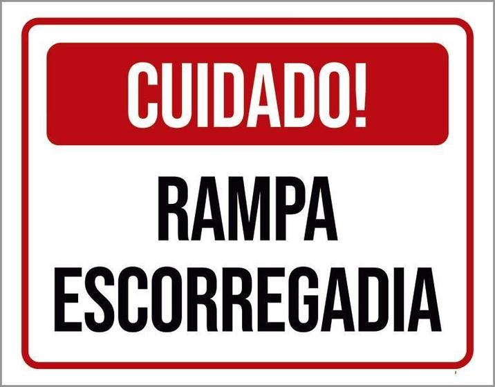 Imagem de Placa Vermelha - Cuidado Rampa Escorregadia 18X23