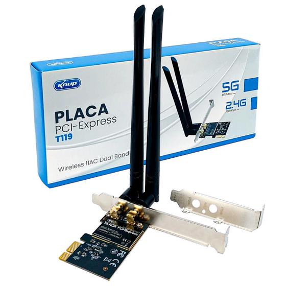 Imagem de Placa Wifi Dual Band 2.4GHz e 5GHz 1200 Mbps PCI Express com 2 Antenas 3dBi Ajustáveis Alta Velocidade Rede Wireless