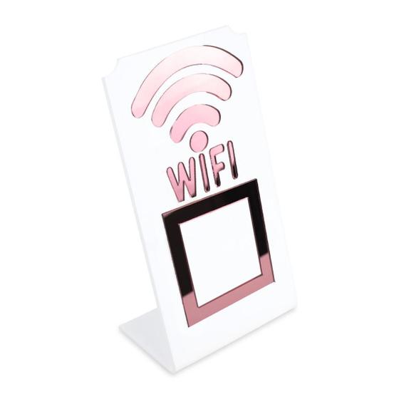 Imagem de Placa Wifi Qr Code Display Acrílico De Balcão Branco E Rosa