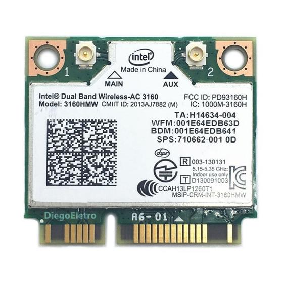 Imagem de Placa Wireless Wifi 5ghz Intel Dual Band Notebook Dell P41g002 P41g