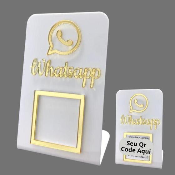 Imagem de Placa Zap Qr Code Display De Balcão Branco Com Dourado