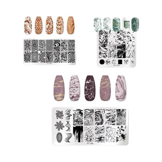 Imagem de Placas de Estampagem de Unhas Retangulares com Flores - Kit com 3 Modelos