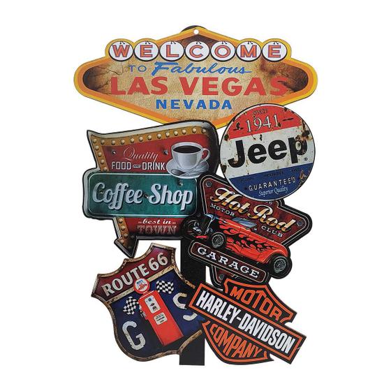 Imagem de Placas Decor Welcome Las Vegas Nevada com 5 Plaquinhas Jeep 20x30 Mdf Adesivado
