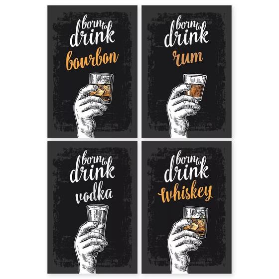 Imagem de Placas Decorativas Bebidas Born Drinks 20x30cm Kit 4un