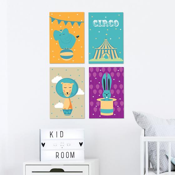 Imagem de Placas Decorativas Circo Infantil MDF 30x40cm Kit 4un