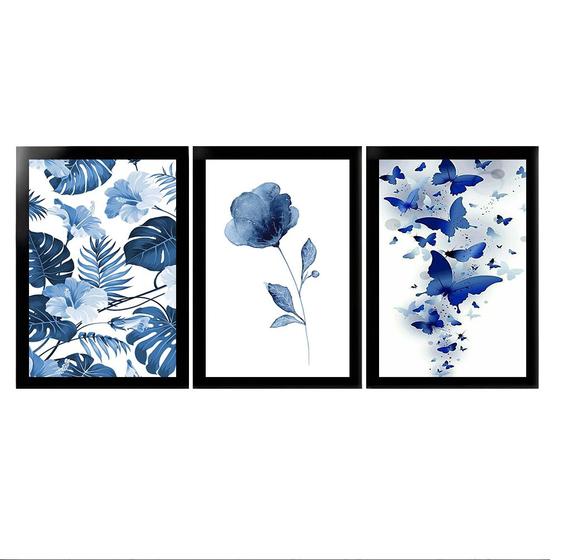 Imagem de Placas Decorativas Florida Azul Com Moldura 20x30 3 Peças