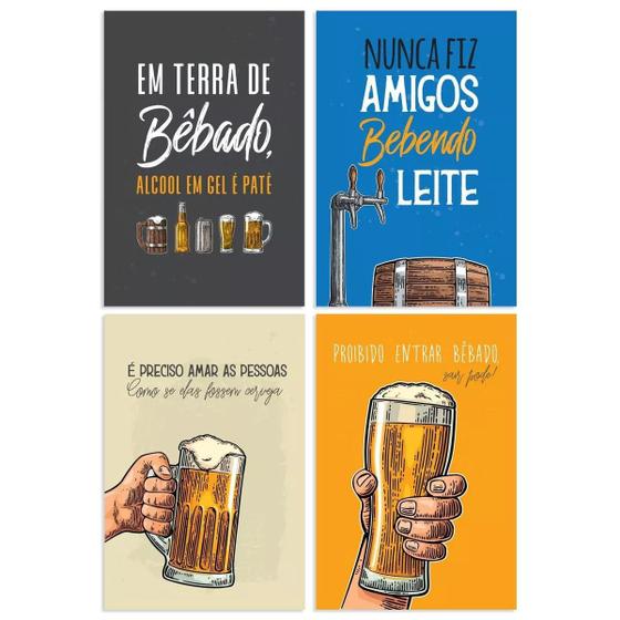 Imagem de Placas Decorativas Frases Engraçadas Cerveja 20x30cm Kit 4un