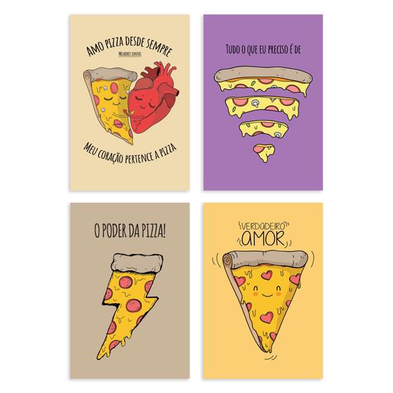 Imagem de Placas Decorativas MDF Pizza Divertida 20x30cm Kit 4un