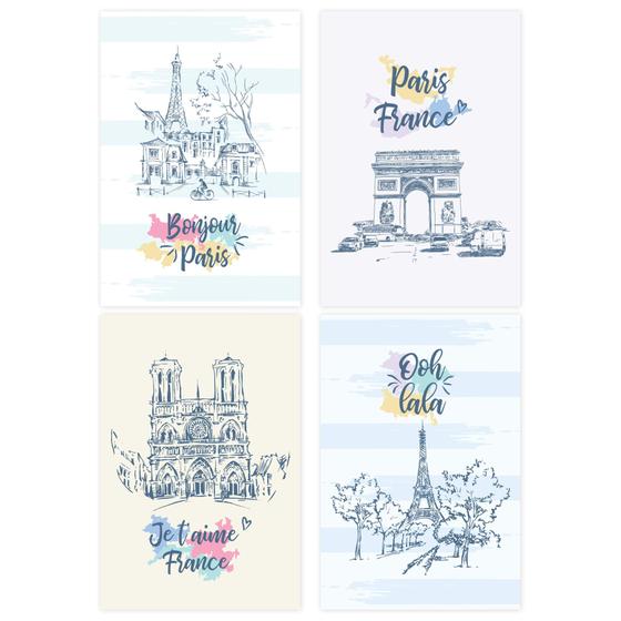 Imagem de Placas Decorativas Paris Ilustrada para Sala 20x30 Kit 4un