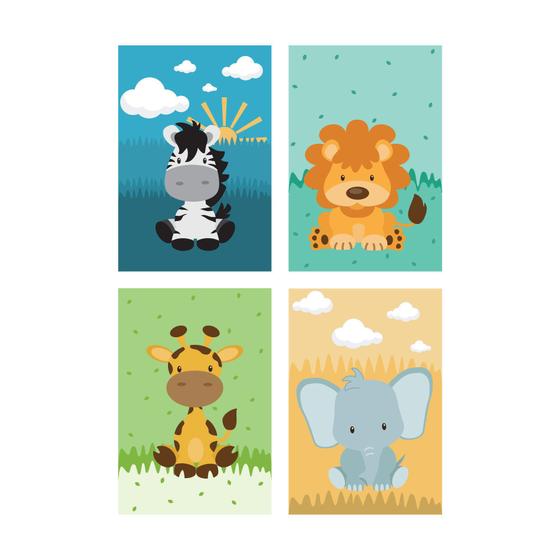 Imagem de Placas Decorativas Safari Infantil MDF 30x40cm Kit 4un