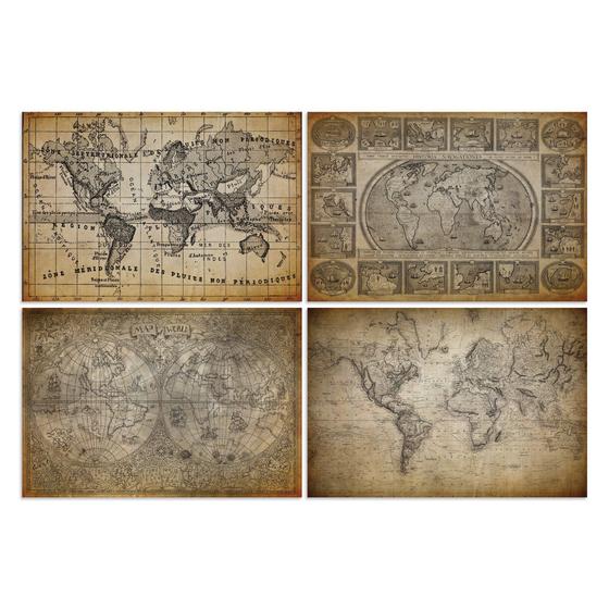 Imagem de Placas Decorativas Vintage Mapas Antigos 30x40cm Kit 4un