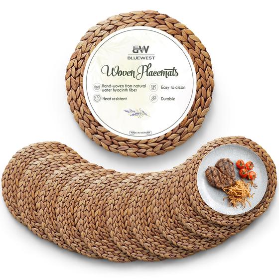 Imagem de Placemats BLUEWEST Woven Water Hyacinth 30-34-38 cm, conjunto de 10