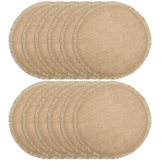 Imagem de Placemats FunWheat Burlap, redonda trançada, conjunto de 12 jutas de 38 cm