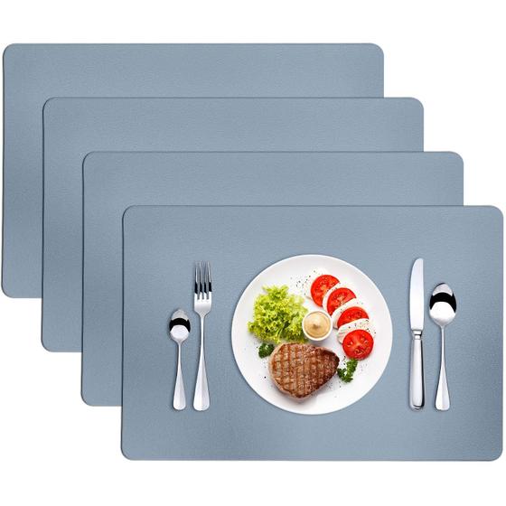 Imagem de Placemats Herda Blue Leather, conjunto de 4, laváveis e impermeáveis