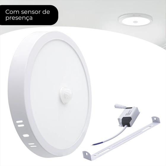 Imagem de Plafon 18w Sobrepor Com Sensor Presença Redondo 6000k Ip20 Bivolt