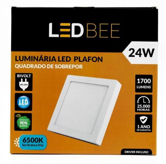 Imagem de Plafon De Sobrepor Quadrado 24w 6500k Luz Branca Ledbee