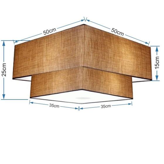 Imagem de Plafon Duplo Quadrado Md-3022 Cúpula em Tecido 25/50x35cm Palha / Palha - Bivolt