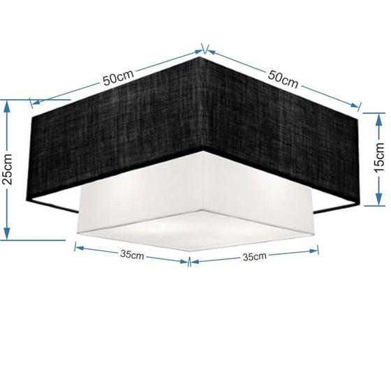 Imagem de Plafon Duplo Quadrado Md-3022 Cúpula em Tecido 25/50x35cm Preto / Branco - Bivolt