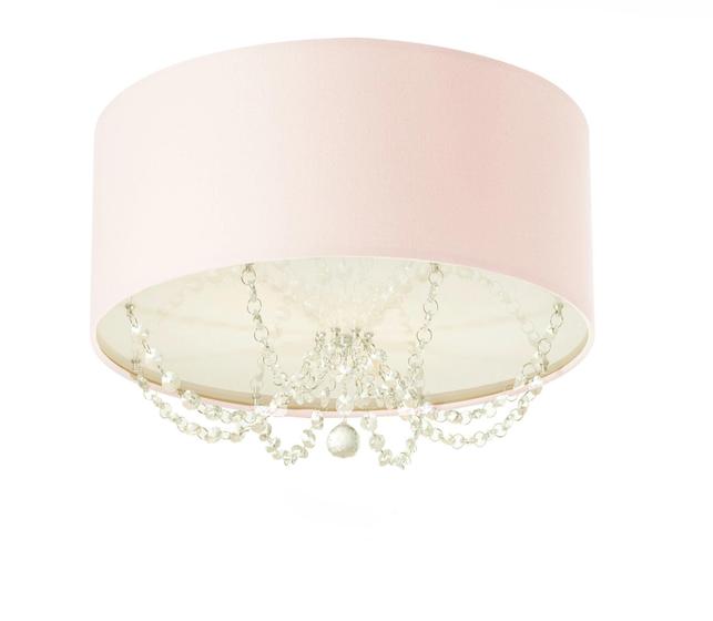 Imagem de Plafon Em Tecido Com Pingentes De Cristal 30Cm Diâmetro Rosa