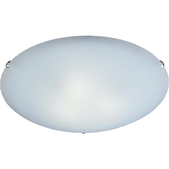 Plafon em Vidro Redondo para 1 Lâmpada Clean 25cm Branco E Cromado Menor preço em Plafon em Vidro Redondo para 1 Lâmpada Clean 25cm Branco E Cromado