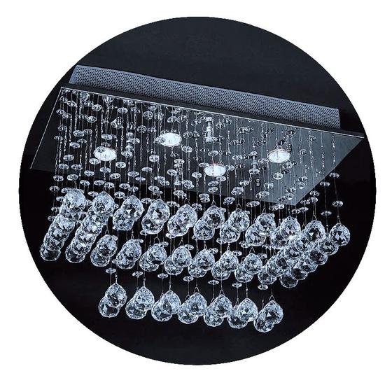 Plafon Lustre Cristal Pendente Retangular + Lâmpadas LEDs Branco Frio Menor preço em Plafon Lustre Cristal Pendente Retangular + Lâmpadas LEDs Branco Frio
