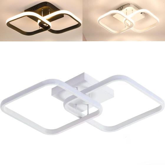 Plafon Lustre Luminária Sobrepor Led 41cm 2 Arcos Quadrado Branca Moderna 3 tons de Luz Quente Fria Neutra Para Quarto Casal Sala Banheiro Lavabo Menor preço em Plafon Lustre Luminária Sobrepor Led 41cm 2 Arcos Quadrado Branca Moderna 3 tons de Luz Quente Fria Neutra Para Quarto Casal Sala Banheiro Lavabo