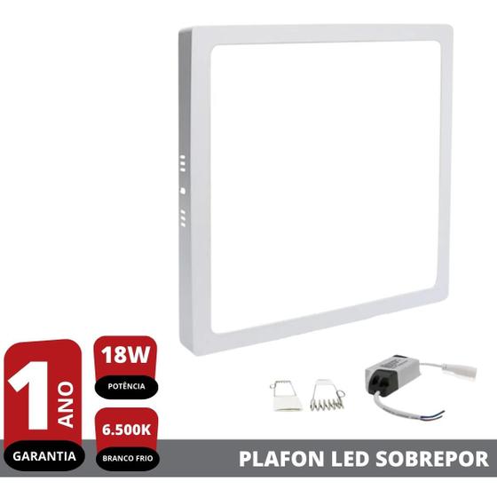 Imagem de Plafon Painel Led 18w Branco Frio Luminária Quadrado Sobrepor