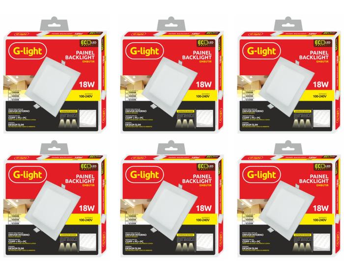 Plafon Painel Led 18w Embutir Quadrado Backlight 6500K Branco Frio Bivolt Glight Kit 06 Unid Menor preço em Plafon Painel Led 18w Embutir Quadrado Backlight 6500K Branco Frio Bivolt Glight Kit 06 Unid