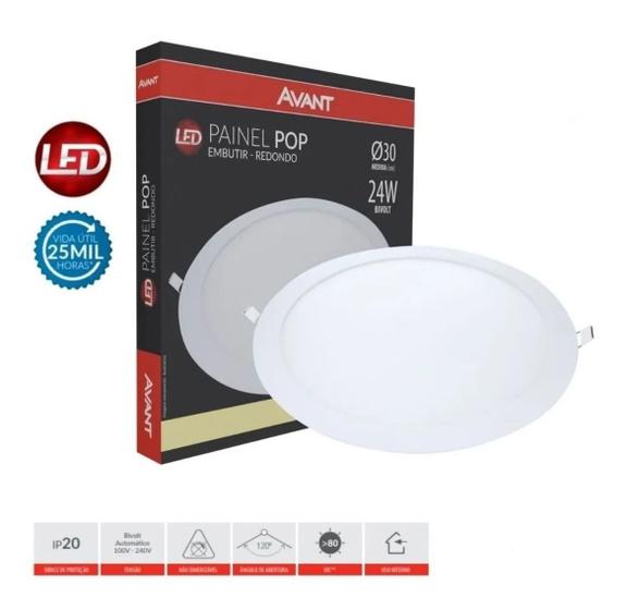 Plafon Painel Led Redondo Embutir 24w 4000k Morno Slim 30cm Menor preço em Plafon Painel Led Redondo Embutir 24w 4000k Morno Slim 30cm