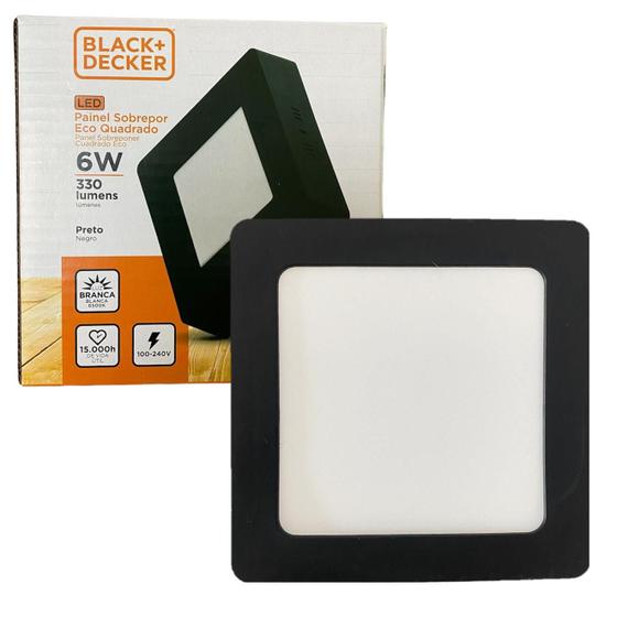 Imagem de Plafon Quadrado Sobrepor 6w Preto Branco Frio 6500K