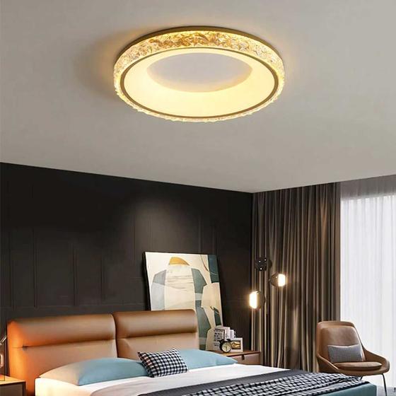 Plafon Redondo Cristal Acrílico Branco e Dourado 50cm Led 45W 3200K Bivolt Menor preço em Plafon Redondo Cristal Acrílico Branco e Dourado 50cm Led 45W 3200K Bivolt