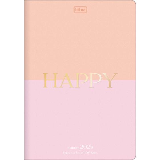 Imagem de Planner Grampeado 17,8 x 25,4 cm Happy 90 G 2025 - Laranja E Rosa