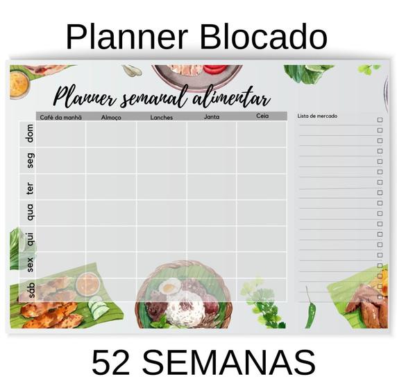 Imagem de Planner Semanal Alimentar Fitness Diário Blocado A4 52 Fls