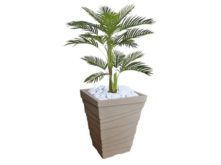 Imagem de Planta Artificial Árvore Palmeira Areca 1,1m kit + Vaso Trapezio D. Grafiato Bege 40cm